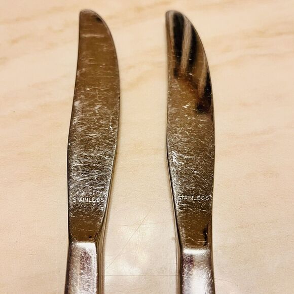 2pc Oneida Profile Oneidacraft Deluxe Stainless Modern Solid Knife SLANT HDL - Picture 3 of 6